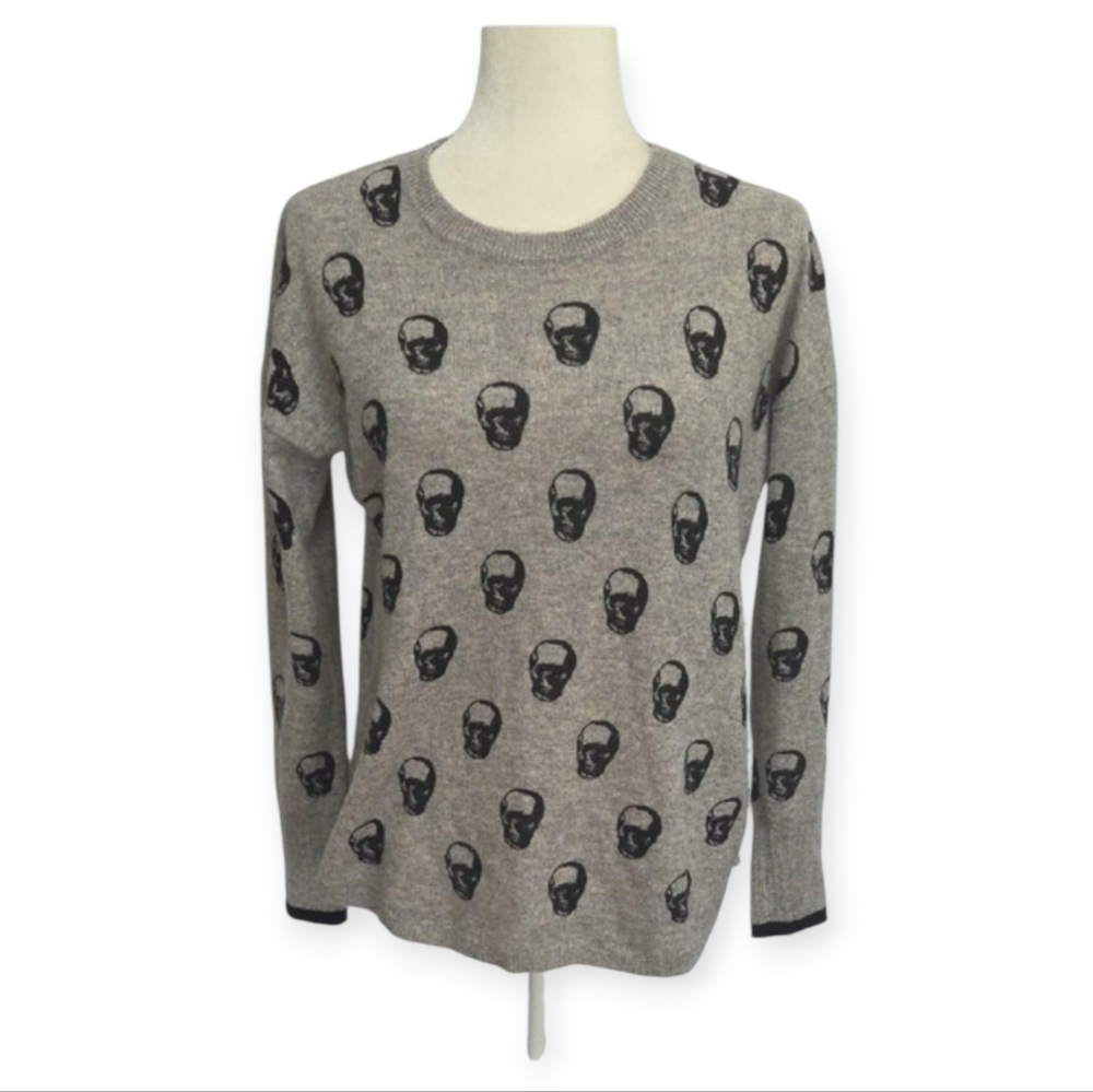 Catherine Malandrino Gray Skull Crewneck Sweater